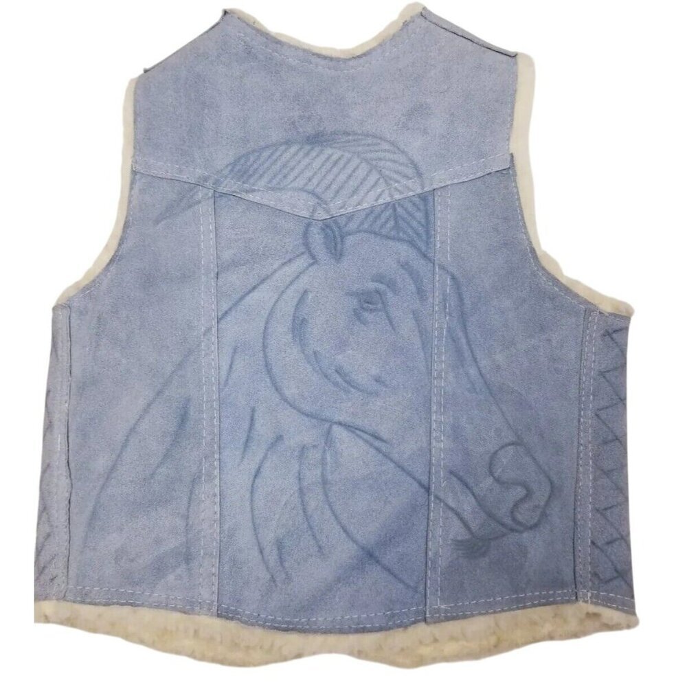 Vintage Genuine Leather Suede Shearling Vest Embossed Horse Ibex Snap 4t-5t